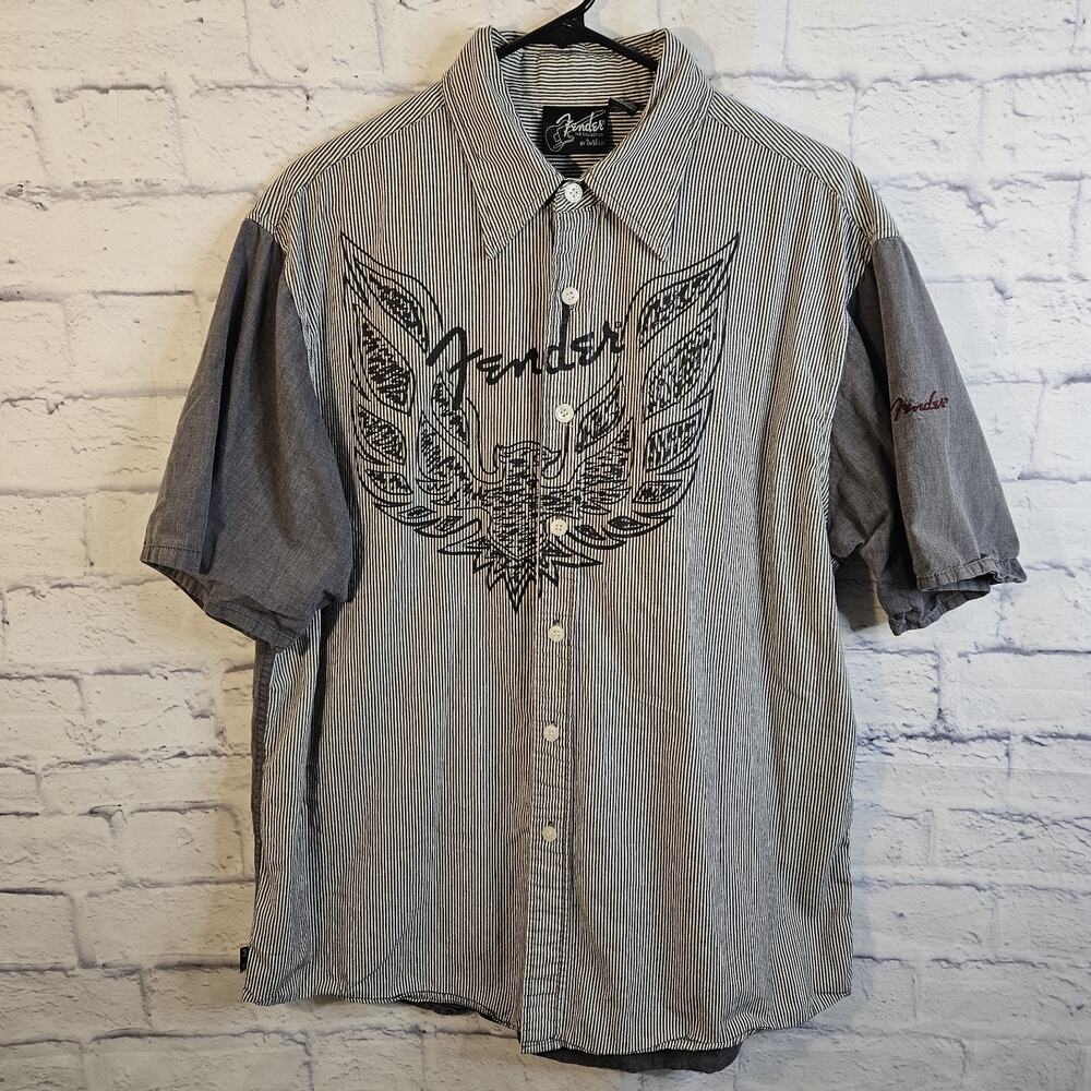 Fender Da Vinci Mens Button-Up Shirt XL Gray Cotton Short Sleeve